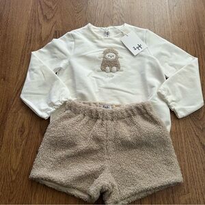 Il Gufo Cream Tan Baby Set size 5 NWT lined shorts long sleeve